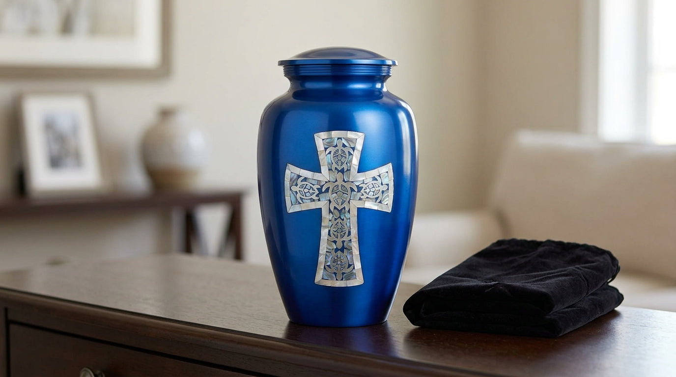 Blue Pearl Cross Urn