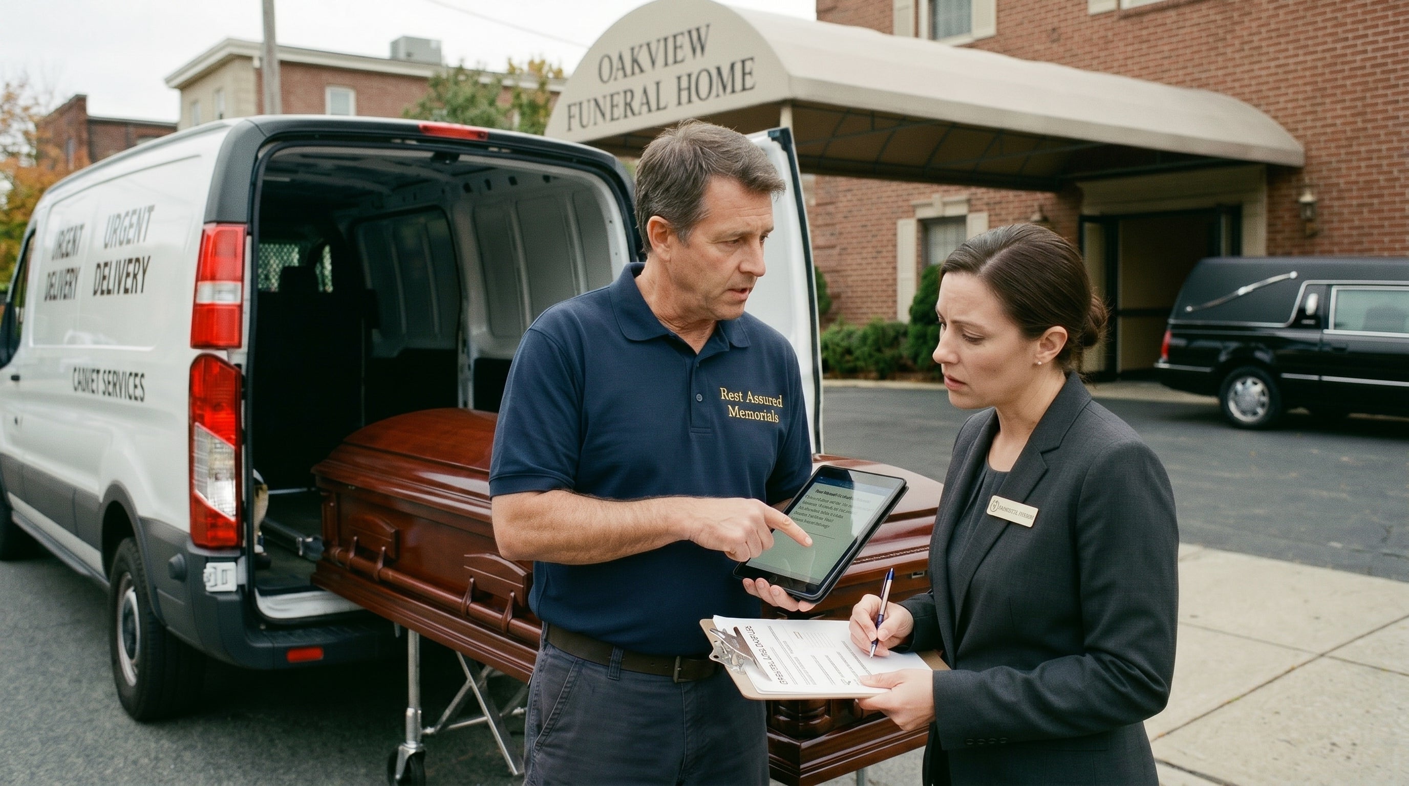 Casket delivery for funeral home or residential arrangements