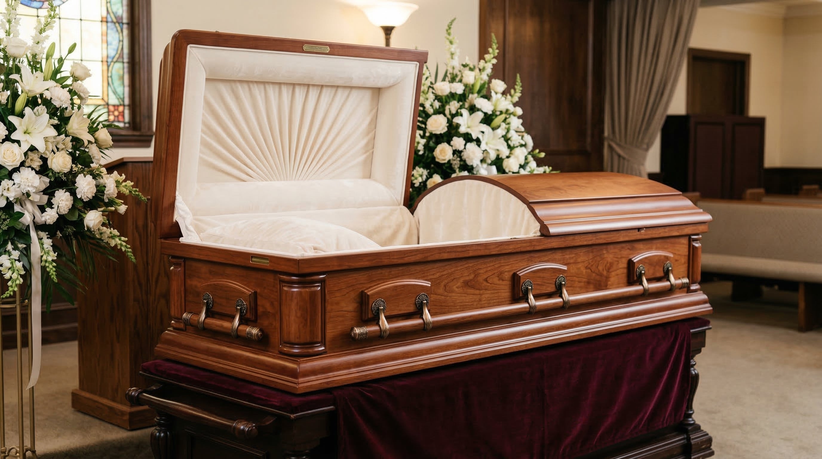 Cherry wood casket with polished finish