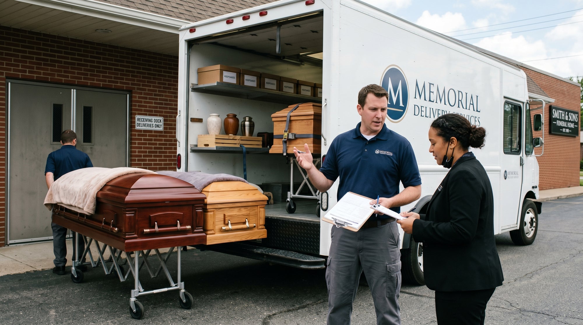 Casket delivery coordination for funeral home arrangements