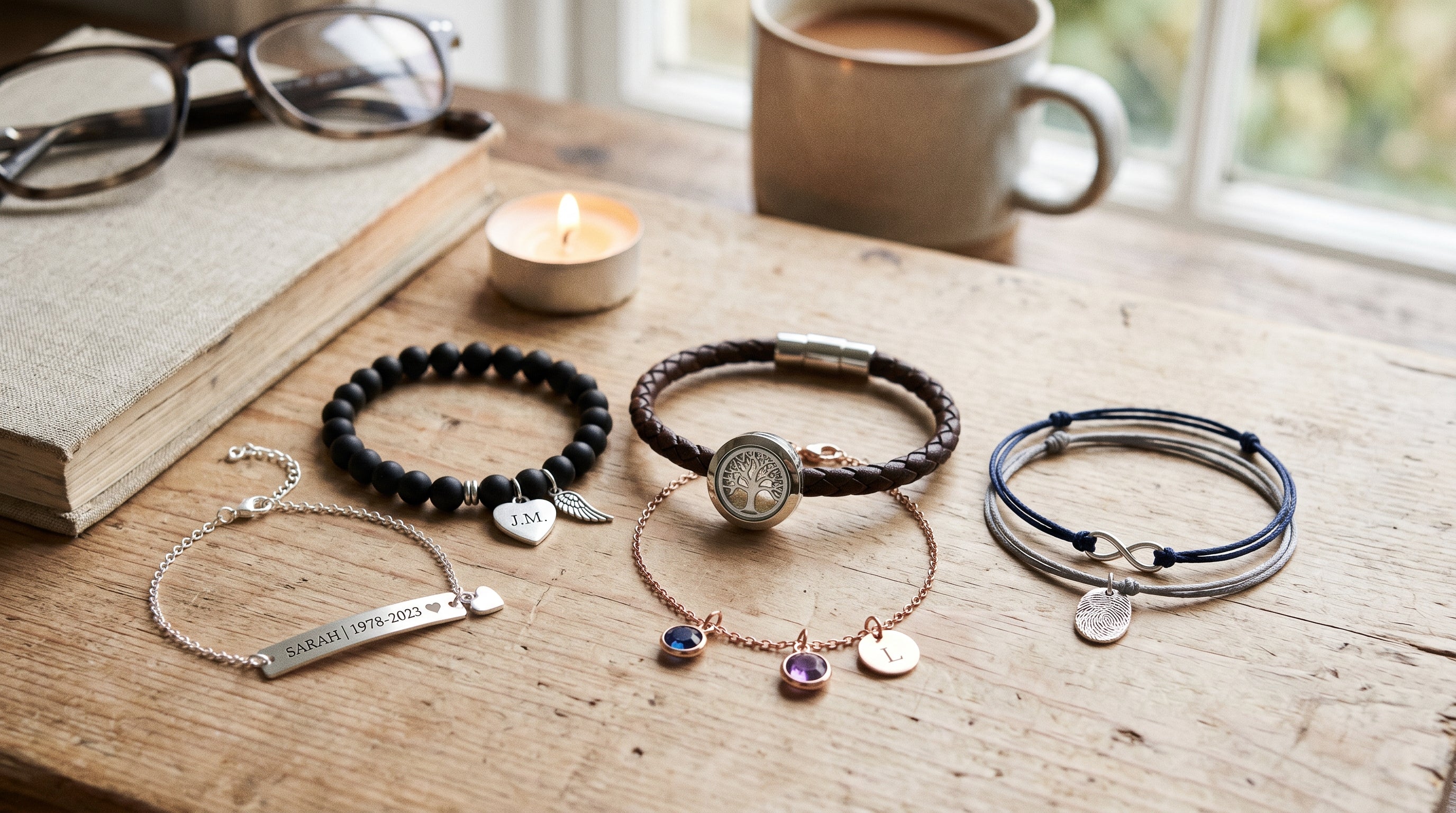 Different styles of bracelet keepsakes for ashes